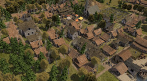 Aerial shot of houses in Banished